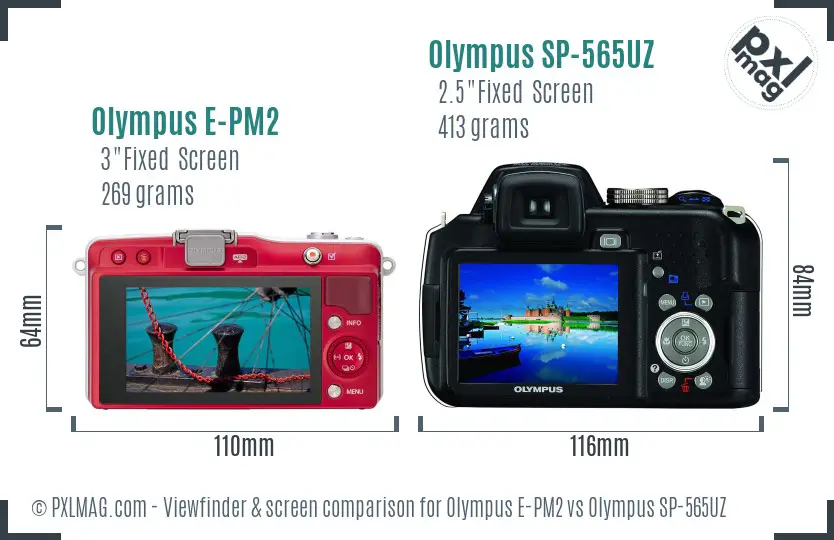 Olympus E-PM2 vs Olympus SP-565UZ Screen and Viewfinder comparison
