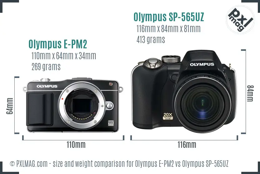Olympus E-PM2 vs Olympus SP-565UZ size comparison
