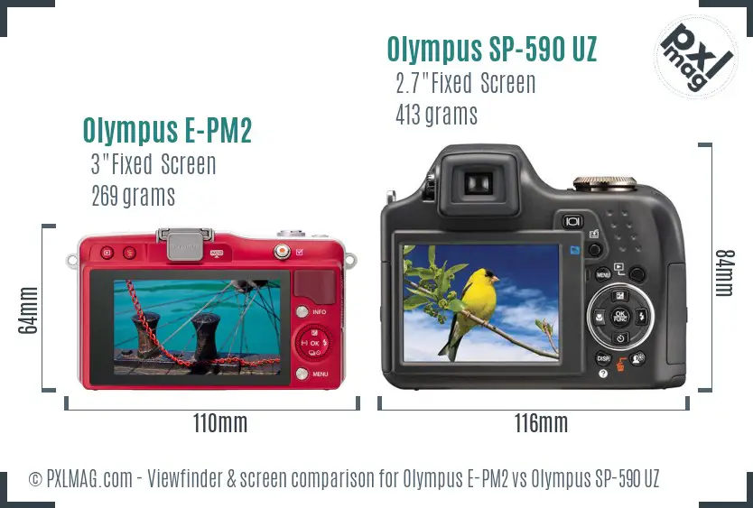 Olympus E-PM2 vs Olympus SP-590 UZ Screen and Viewfinder comparison