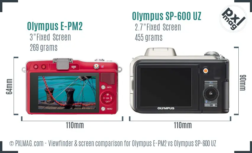 Olympus E-PM2 vs Olympus SP-600 UZ Screen and Viewfinder comparison