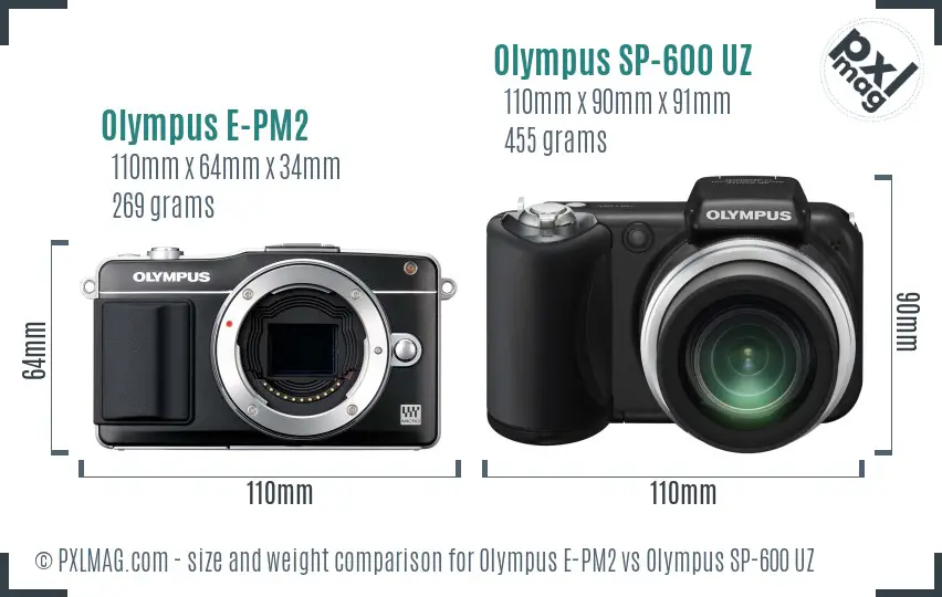Olympus E-PM2 vs Olympus SP-600 UZ size comparison