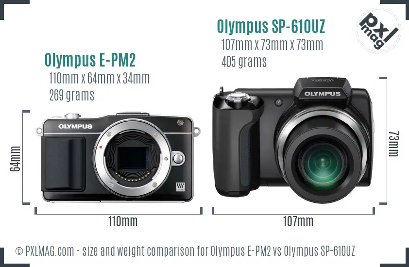Olympus E-PM2 vs Olympus SP-610UZ size comparison