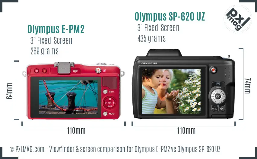 Olympus E-PM2 vs Olympus SP-620 UZ Screen and Viewfinder comparison