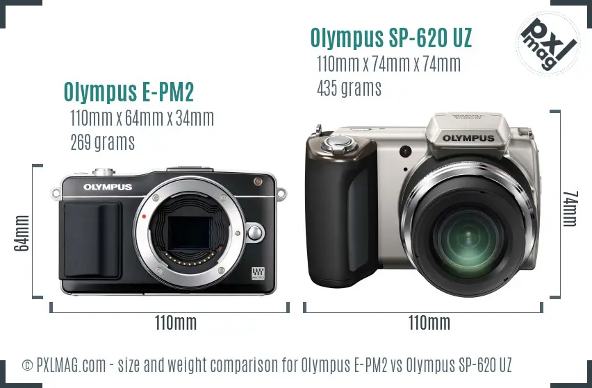 Olympus E-PM2 vs Olympus SP-620 UZ size comparison
