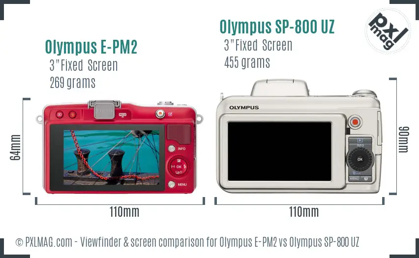 Olympus E-PM2 vs Olympus SP-800 UZ Screen and Viewfinder comparison