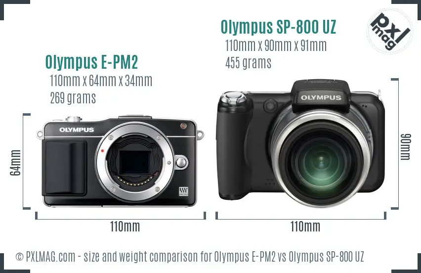 Olympus E-PM2 vs Olympus SP-800 UZ size comparison