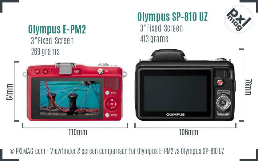 Olympus E-PM2 vs Olympus SP-810 UZ Screen and Viewfinder comparison