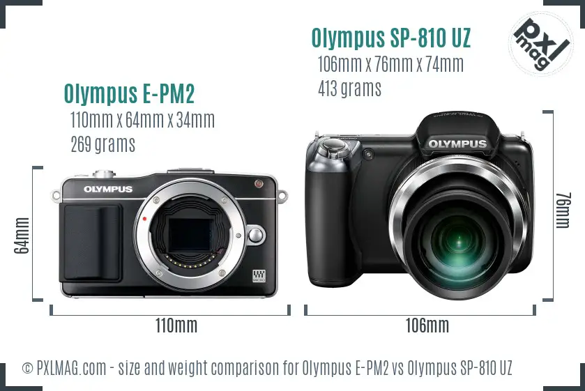 Olympus E-PM2 vs Olympus SP-810 UZ size comparison