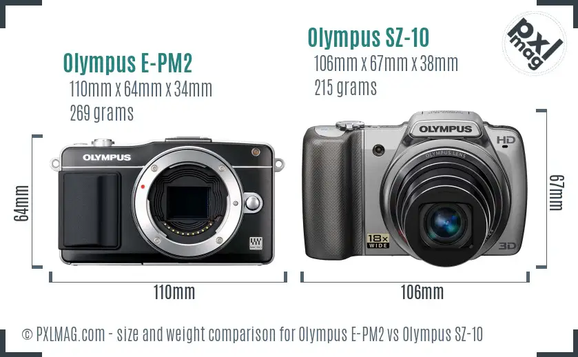 Olympus E-PM2 vs Olympus SZ-10 size comparison