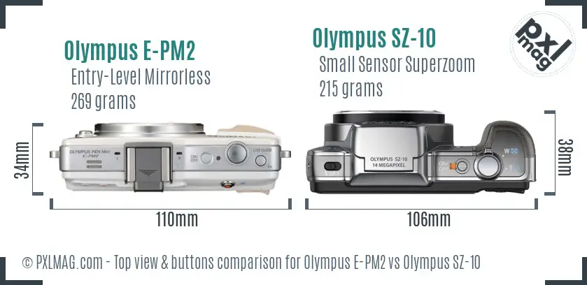 Olympus E-PM2 vs Olympus SZ-10 top view buttons comparison