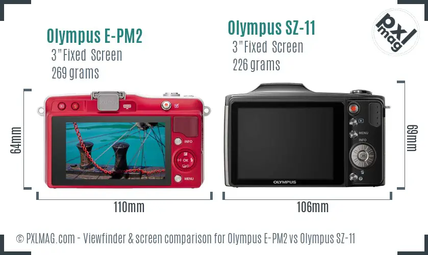 Olympus E-PM2 vs Olympus SZ-11 Screen and Viewfinder comparison