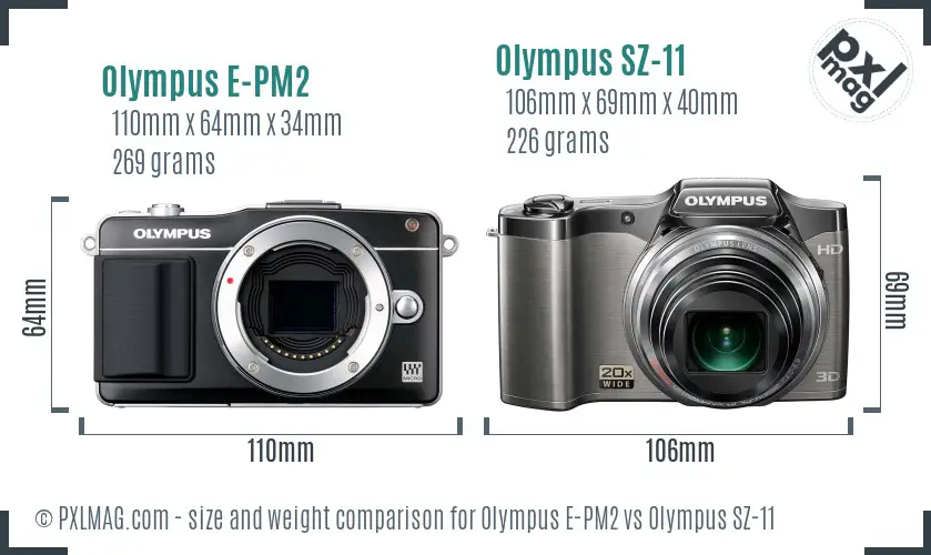 Olympus E-PM2 vs Olympus SZ-11 size comparison