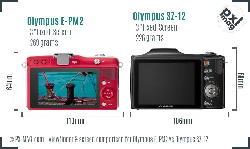 Olympus E-PM2 vs Olympus SZ-12 Screen and Viewfinder comparison