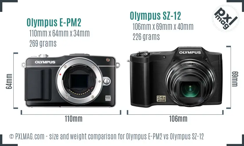 Olympus E-PM2 vs Olympus SZ-12 size comparison