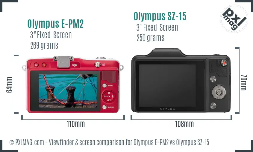 Olympus E-PM2 vs Olympus SZ-15 Screen and Viewfinder comparison