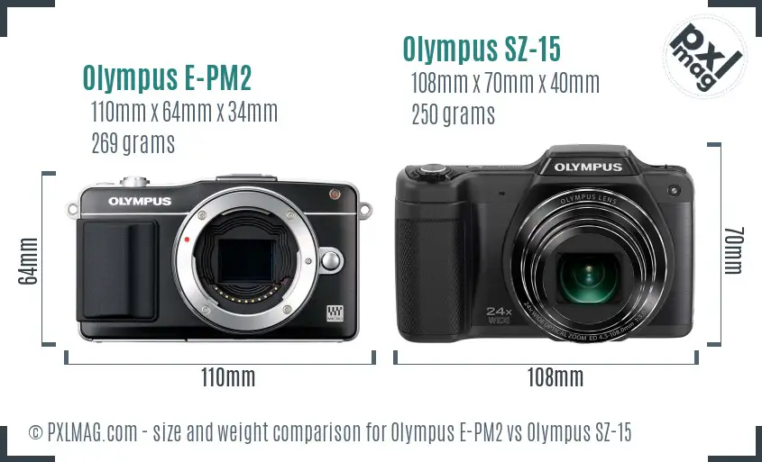 Olympus E-PM2 vs Olympus SZ-15 size comparison