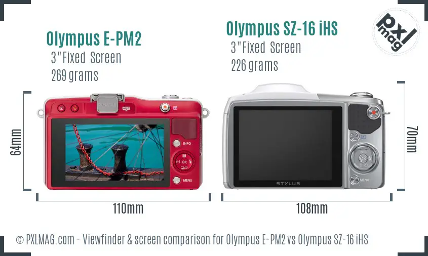 Olympus E-PM2 vs Olympus SZ-16 iHS Screen and Viewfinder comparison