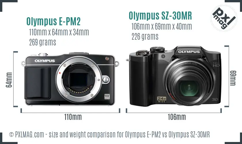 Olympus E-PM2 vs Olympus SZ-30MR size comparison