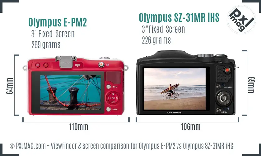 Olympus E-PM2 vs Olympus SZ-31MR iHS Screen and Viewfinder comparison