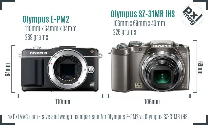 Olympus E-PM2 vs Olympus SZ-31MR iHS size comparison