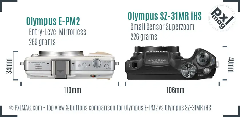 Olympus E-PM2 vs Olympus SZ-31MR iHS top view buttons comparison