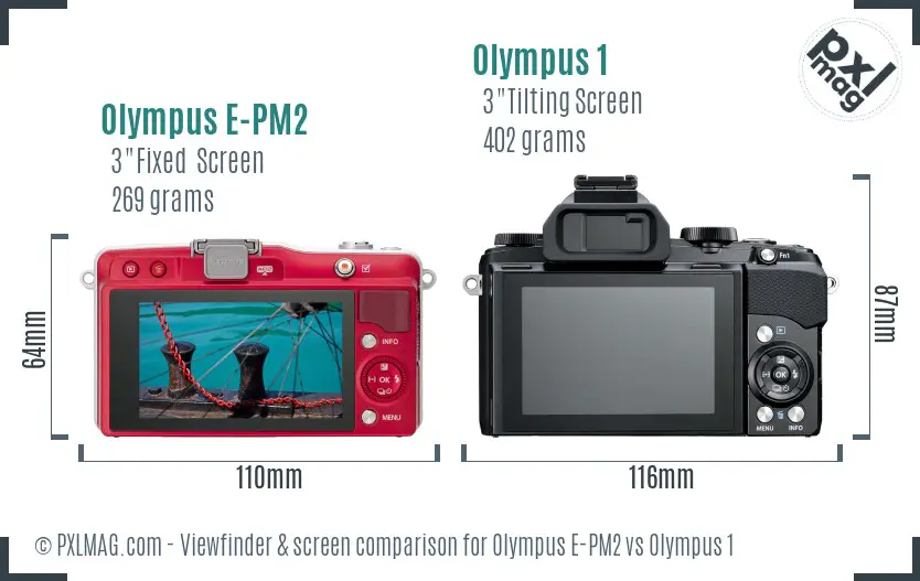Olympus E-PM2 vs Olympus 1 Screen and Viewfinder comparison