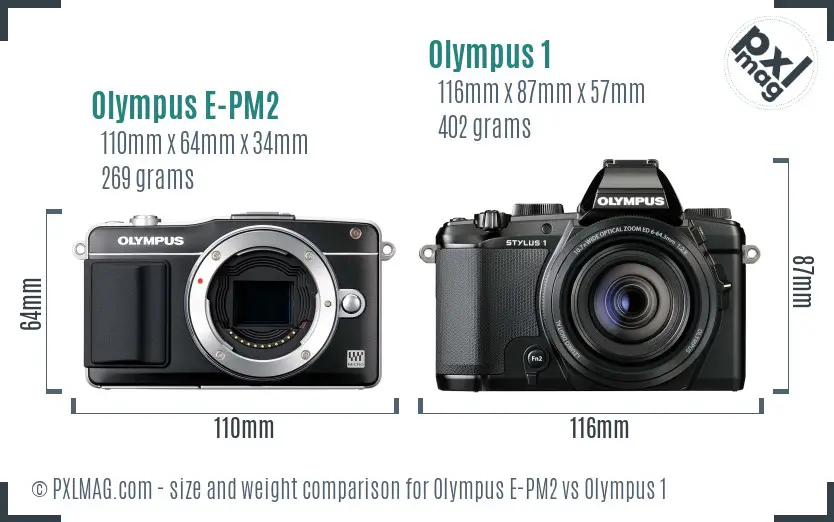 Olympus E-PM2 vs Olympus 1 size comparison