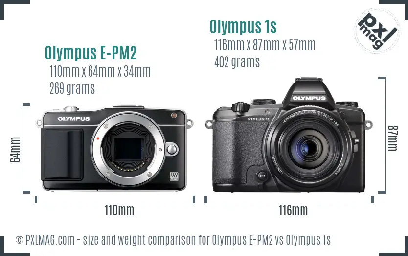 Olympus E-PM2 vs Olympus 1s size comparison