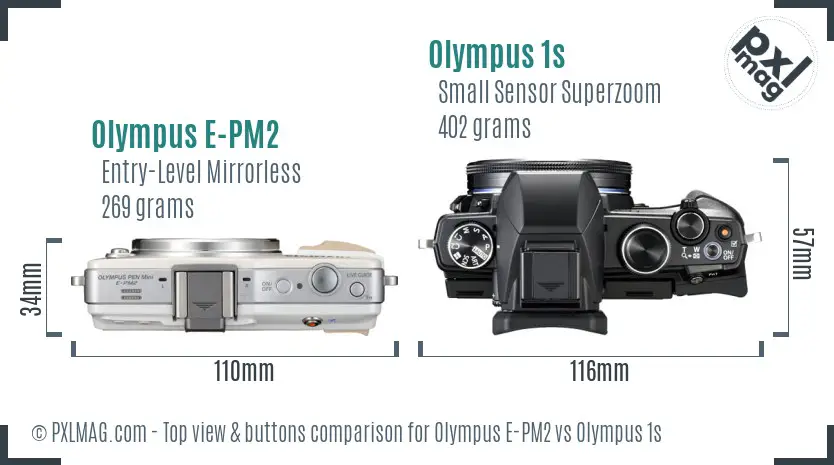 Olympus E-PM2 vs Olympus 1s top view buttons comparison