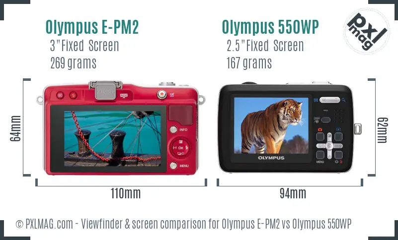 Olympus E-PM2 vs Olympus 550WP Screen and Viewfinder comparison