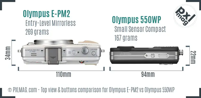 Olympus E-PM2 vs Olympus 550WP top view buttons comparison