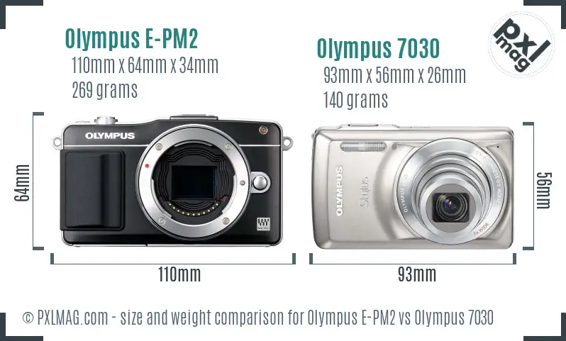 Olympus E-PM2 vs Olympus 7030 size comparison