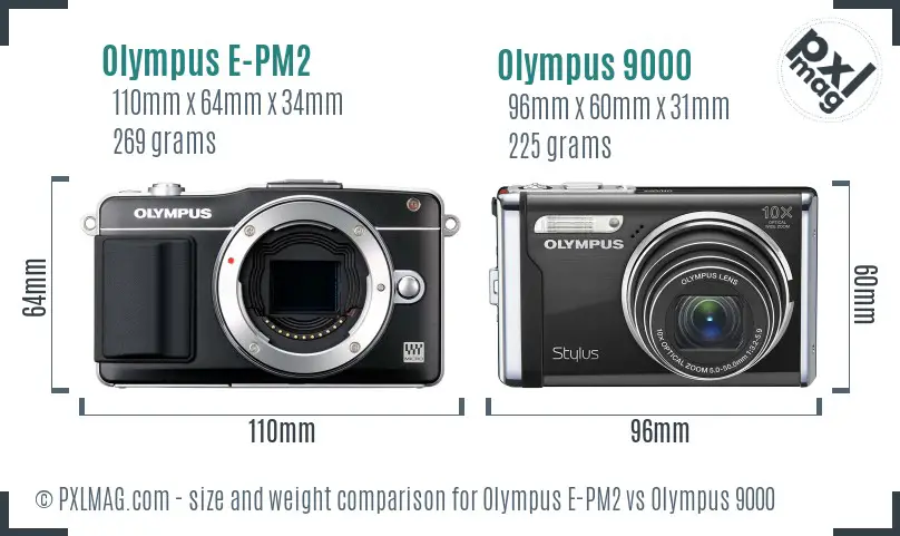Olympus E-PM2 vs Olympus 9000 size comparison