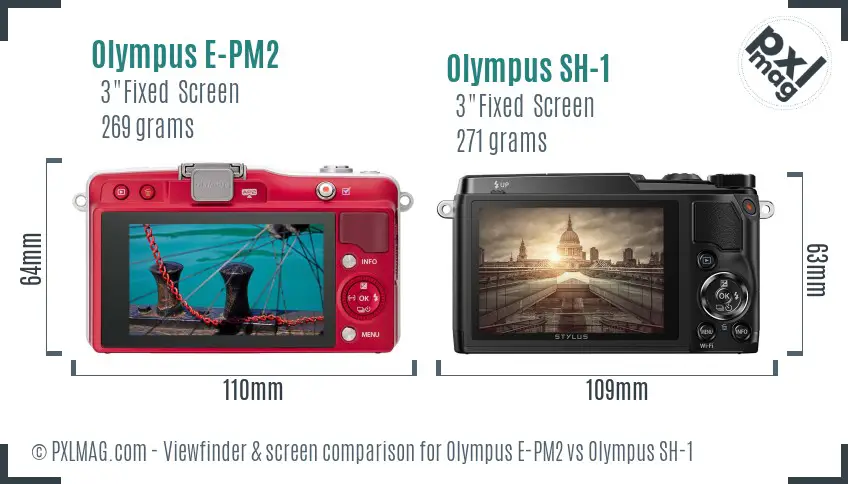 Olympus E-PM2 vs Olympus SH-1 Screen and Viewfinder comparison
