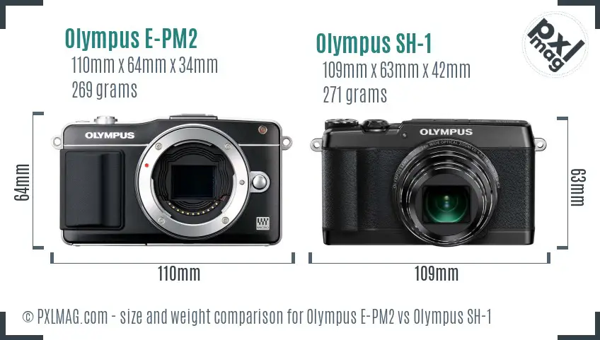 Olympus E-PM2 vs Olympus SH-1 size comparison