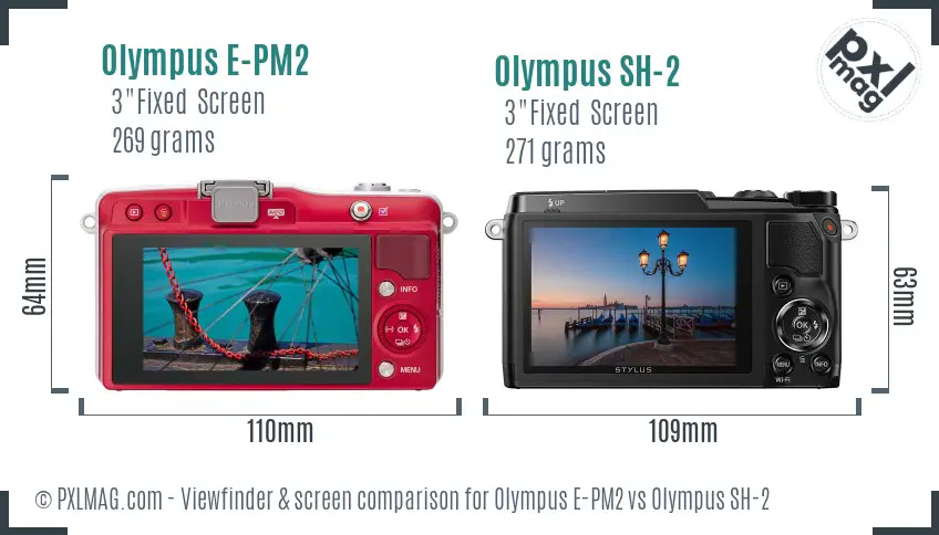 Olympus E-PM2 vs Olympus SH-2 Screen and Viewfinder comparison