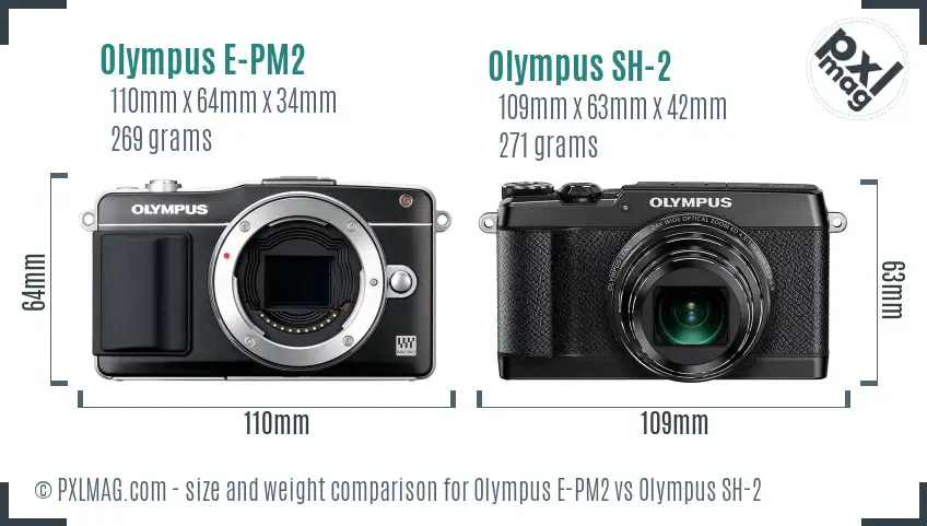 Olympus E-PM2 vs Olympus SH-2 size comparison