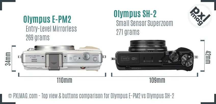 Olympus E-PM2 vs Olympus SH-2 top view buttons comparison