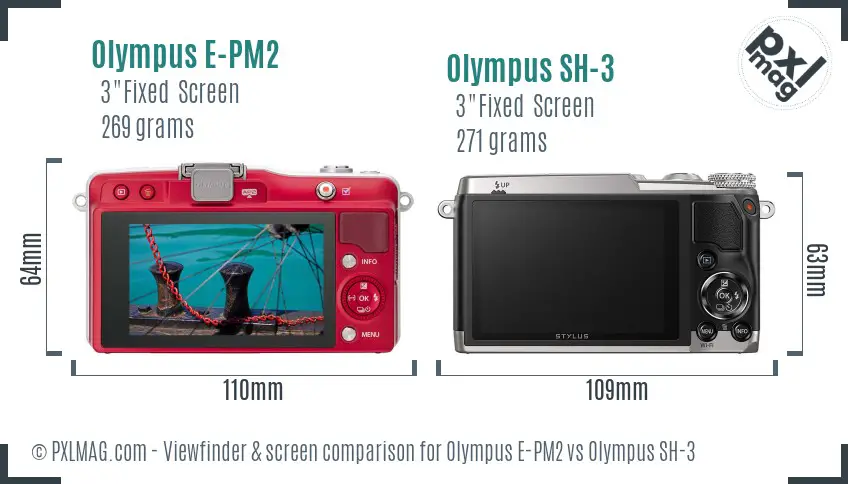 Olympus E-PM2 vs Olympus SH-3 Screen and Viewfinder comparison