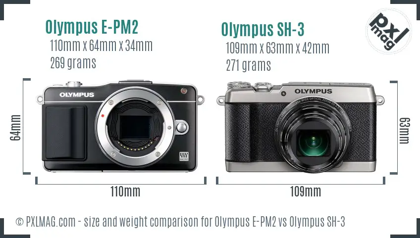 Olympus E-PM2 vs Olympus SH-3 size comparison