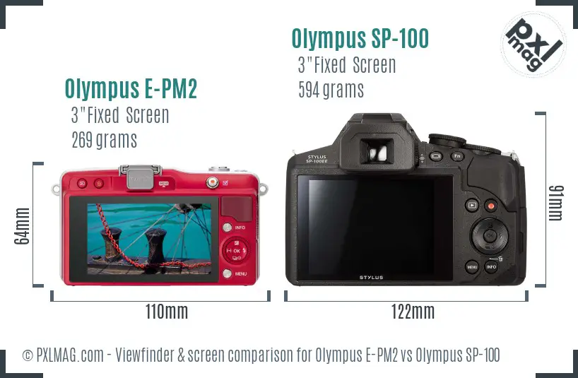 Olympus E-PM2 vs Olympus SP-100 Screen and Viewfinder comparison