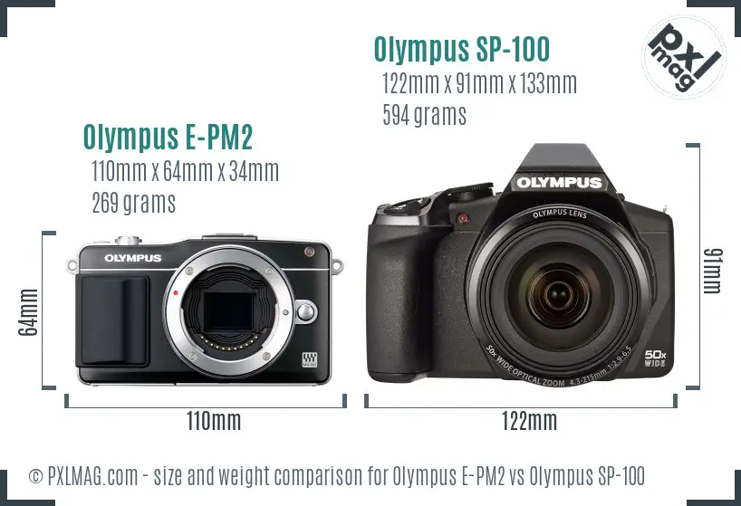 Olympus E-PM2 vs Olympus SP-100 size comparison
