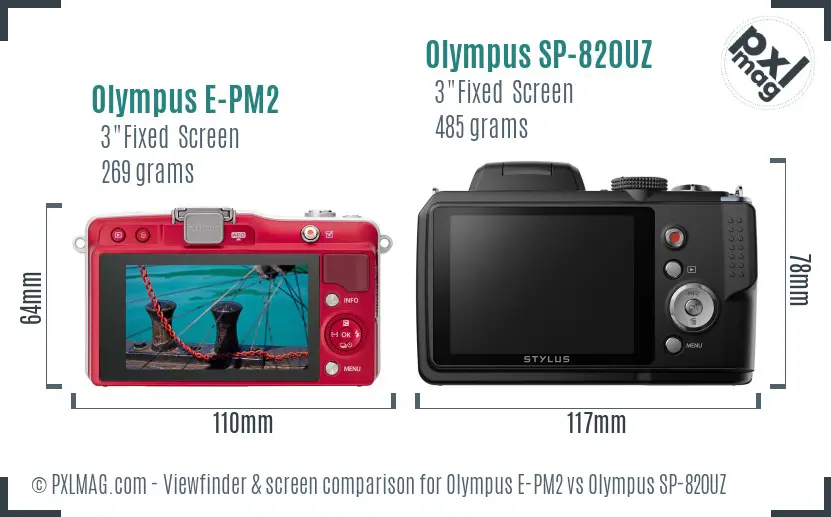 Olympus E-PM2 vs Olympus SP-820UZ Screen and Viewfinder comparison