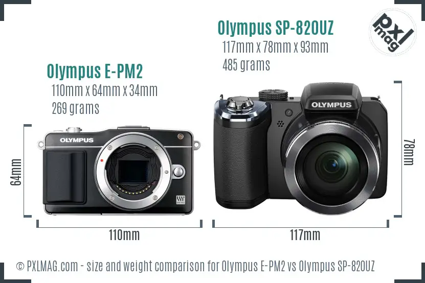 Olympus E-PM2 vs Olympus SP-820UZ size comparison