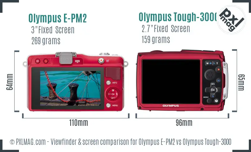 Olympus E-PM2 vs Olympus Tough-3000 Screen and Viewfinder comparison