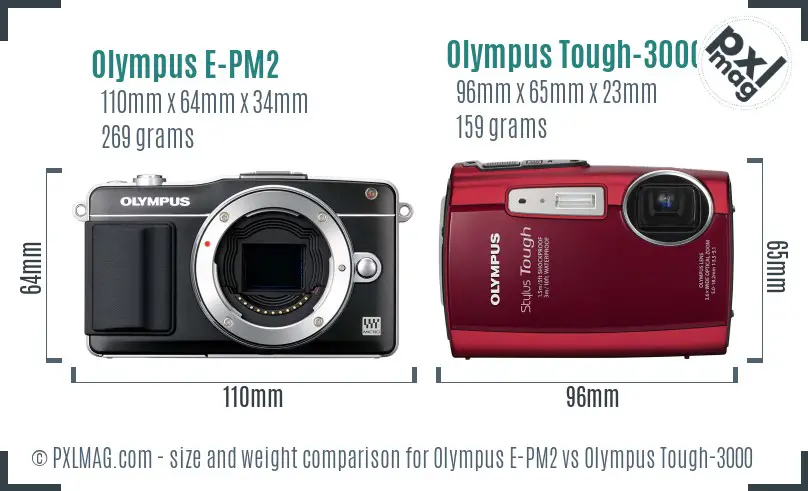 Olympus E-PM2 vs Olympus Tough-3000 size comparison