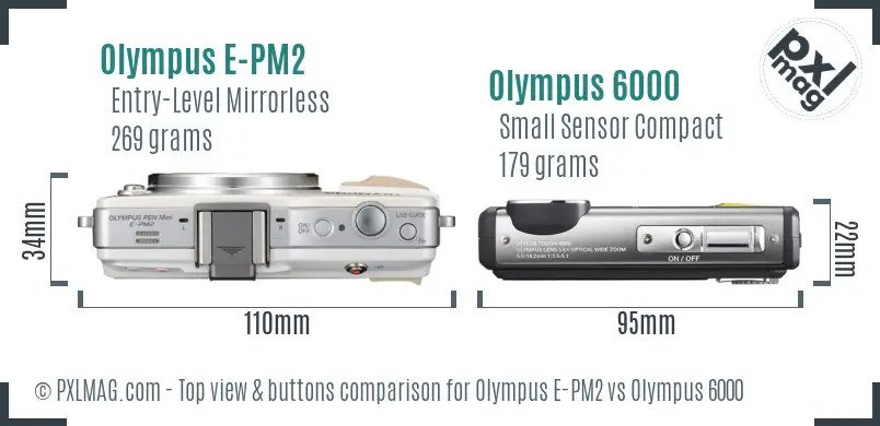Olympus E-PM2 vs Olympus 6000 top view buttons comparison