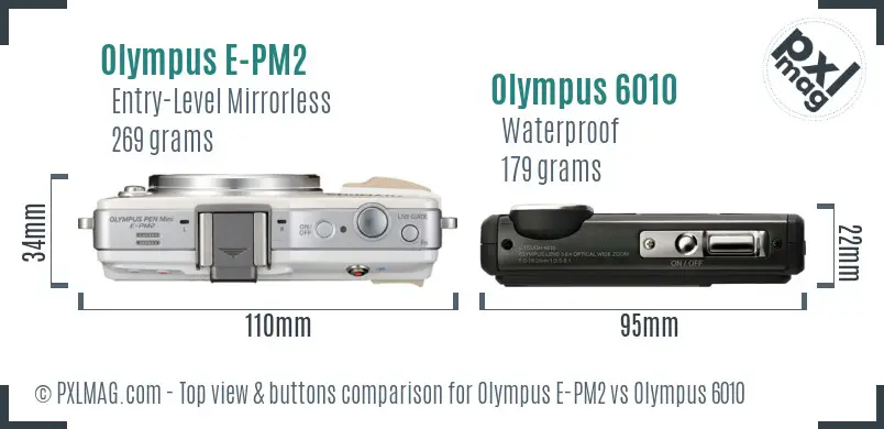 Olympus E-PM2 vs Olympus 6010 top view buttons comparison