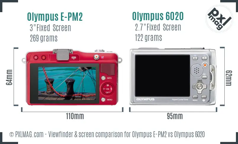 Olympus E-PM2 vs Olympus 6020 Screen and Viewfinder comparison