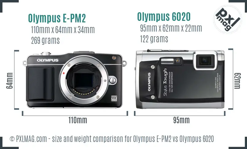 Olympus E-PM2 vs Olympus 6020 size comparison